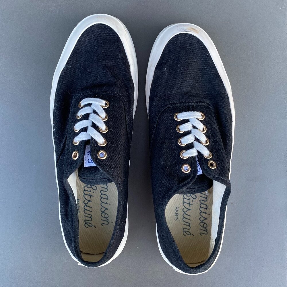 Maison Kitsune Black Canvas Laced Sneakers